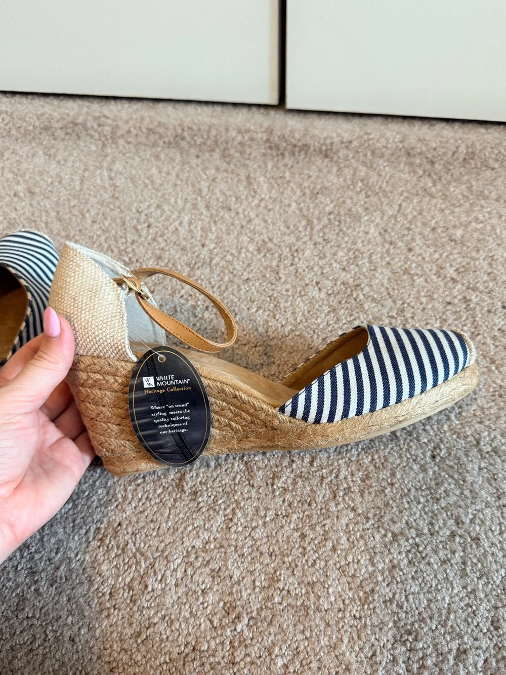 White Mountain Nautical Stripe Espadrille Wedge Sandals NWT